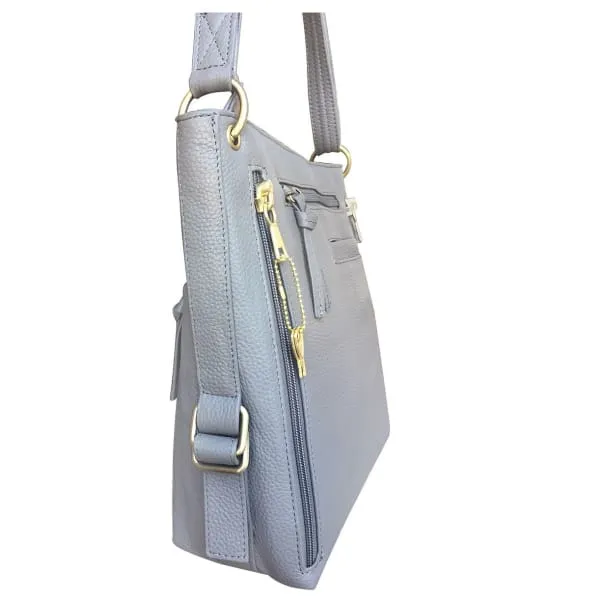 Stylish Leather Concealed Carry Satchel with Adjustable Shoulder Strap & Locking Zippers