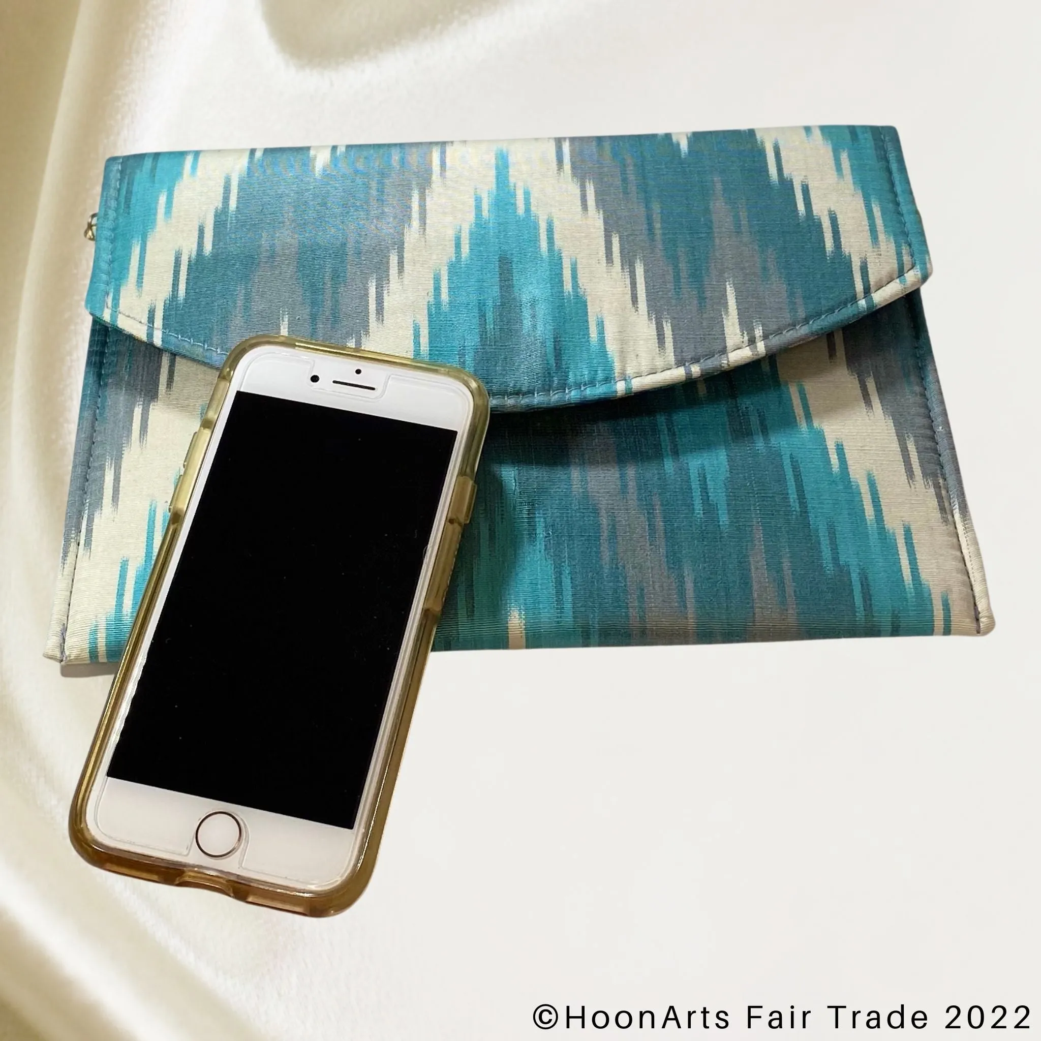 Turquoise & Grey Arrow Ikat Clutch