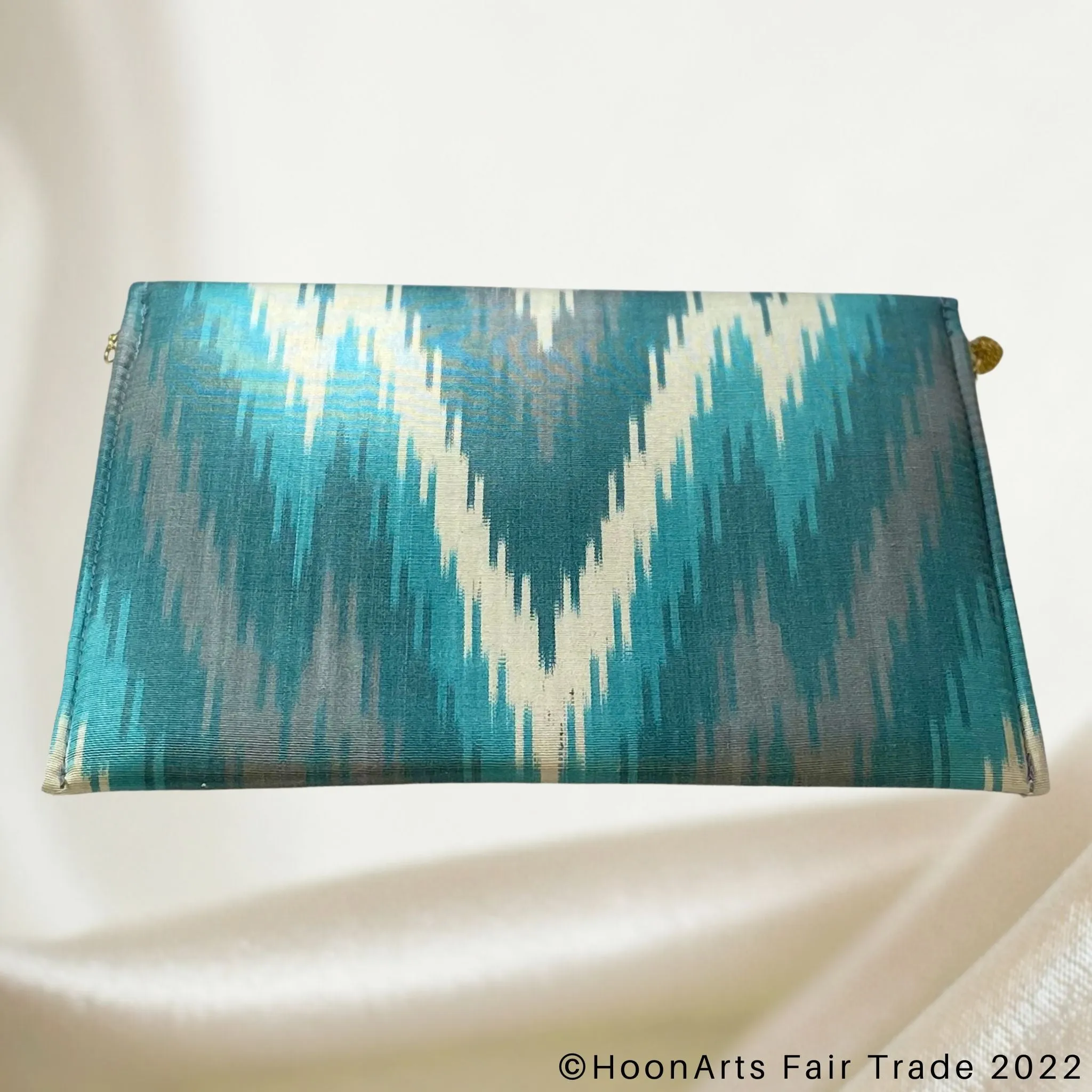 Turquoise & Grey Arrow Ikat Clutch