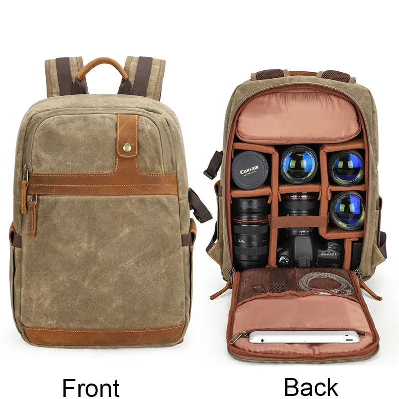 Waterproof Canvas Camera Backpack Waxed Canvas DSLR Camera Backpack Travel Backpack QSMD1383