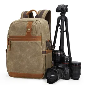 Waterproof Canvas Camera Backpack Waxed Canvas DSLR Camera Backpack Travel Backpack QSMD1383