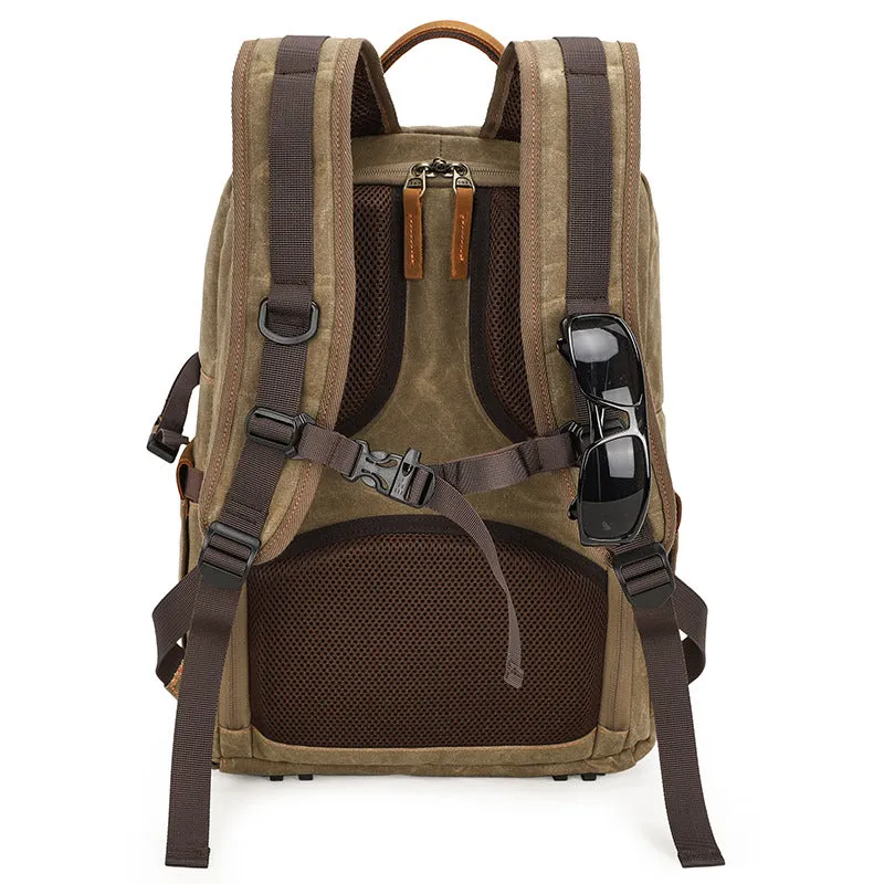 Waterproof Canvas Camera Backpack Waxed Canvas DSLR Camera Backpack Travel Backpack QSMD1383