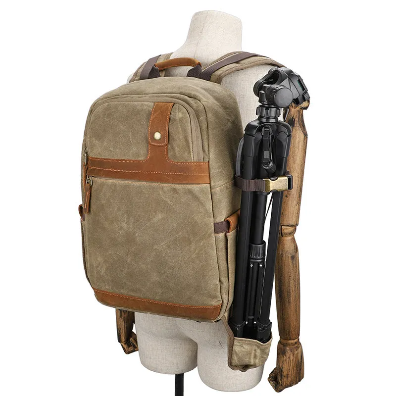 Waterproof Canvas Camera Backpack Waxed Canvas DSLR Camera Backpack Travel Backpack QSMD1383