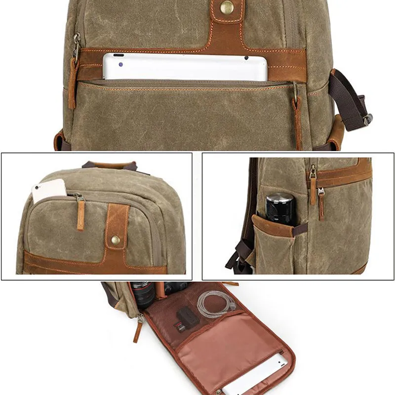 Waterproof Canvas Camera Backpack Waxed Canvas DSLR Camera Backpack Travel Backpack QSMD1383