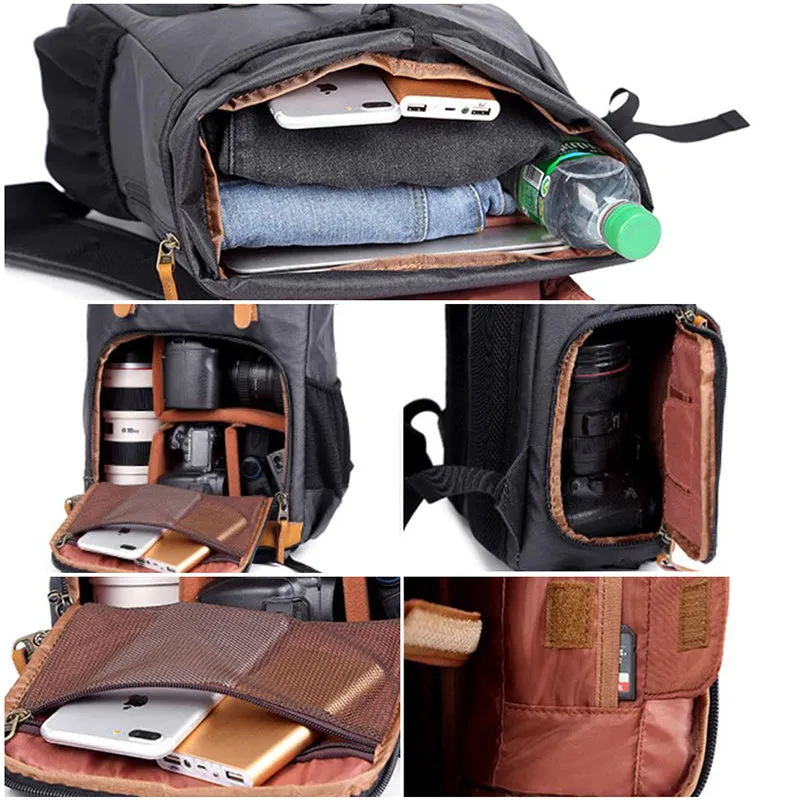 Waterproof Canvas DSLR Camera Backpack Canvas Camera Backpack Men Travel Backpack