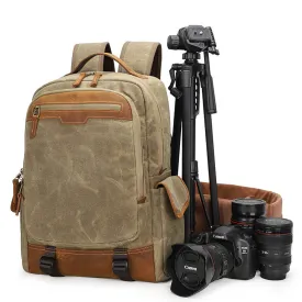 Waxed Canvas Camera Backpack Retro DSLR Camera Backpack Waterproof Laptop Backpack